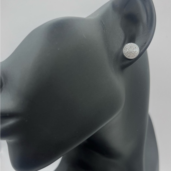 Round Sterling Silver Studs with Diamond Accent - Picture 1 of 6